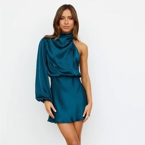 Hello Molly Meet Tonight Teal One Shouldered Dress